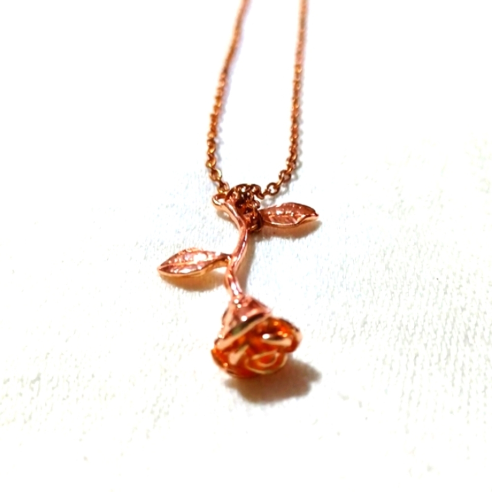 rose gold rose flower necklace jewelry handmade charm pendant handmade - Picture 2 of 5